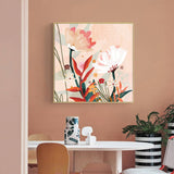 60cmx60cm Native Floral Gold Frame Canvas Wall Art