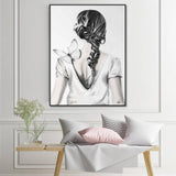 50cmx70cm Woman Back With Butterfly Black Frame Canvas Wall Art