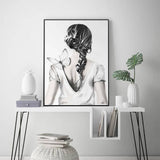 80cmx120cm Woman Back With Butterfly Black Frame Canvas Wall Art