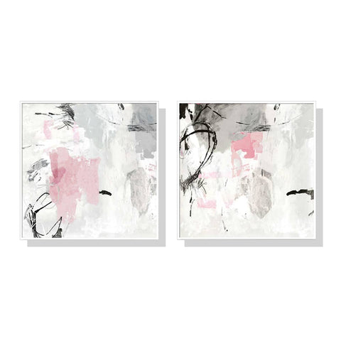 Wall Art 80cmx80cm Abstract Pink Grey 2 Sets White Frame Canvas