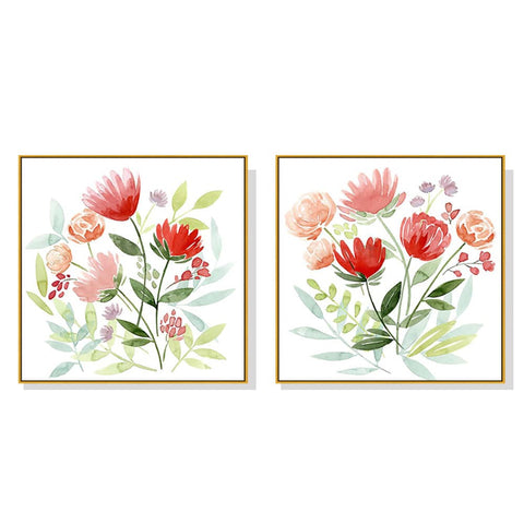 60cmx60cm Florals 2 Sets Gold Frame Canvas Wall Art