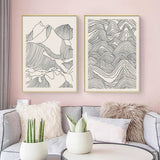 60cmx90cm Line Art Mountain 2 Sets Gold Frame Canvas Wall Art