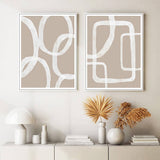 60cmx90cm Abstract White Lines 2 Sets White Frame Canvas Wall Art