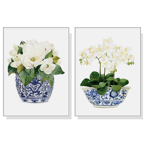 50cmx70cm Elegant Flower 2 Sets White Frame Canvas Wall Art