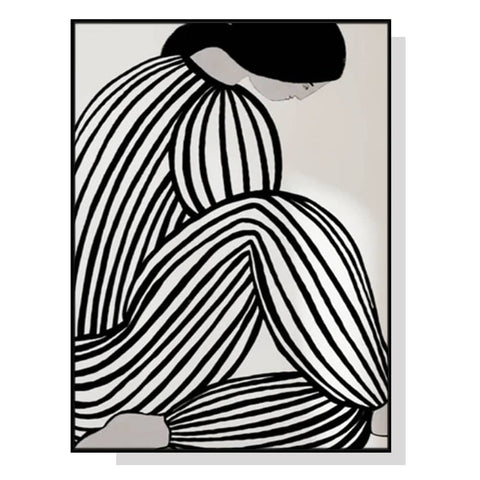 50cmx70cm Mid Century Figure Black Frame Canvas Wall Art