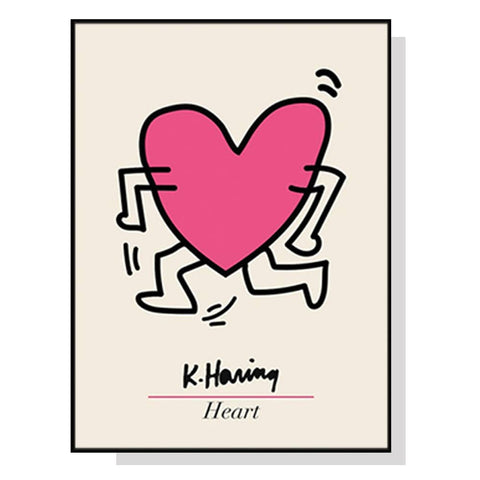 80cmx120cm Keith Haring Love Pop Art Black Frame Canvas Wall Art