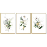 40cmx60cm Green and Gold Watercolor Botanical 3 Sets Gold Frame Canvas Wall Art