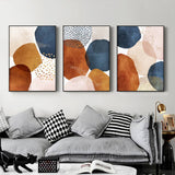 70cmx100cm Navy Pink Beige 3 Sets Black Frame Canvas Wall Art