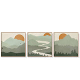 50cmx50cm Sage Green Landscapes 3 Sets Wood Frame Canvas Wall Art