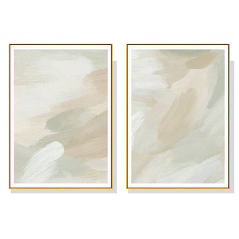 40cmx60cm Beige and Sage Green 2 Sets Gold Frame Canvas Wall Art