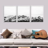 50cmx70cm Black White Mountain 3 Sets White Frame Canvas Wall Art