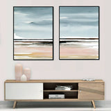 80cmx120cm Pink Beach Landscape 2 Sets Black Frame Canvas Wall Art