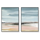 100cmx150cm Pink Beach Landscape 2 Sets Black Frame Canvas Wall Art