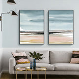 100cmx150cm Pink Beach Landscape 2 Sets Black Frame Canvas Wall Art