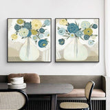 50cmx50cm Blue Bouquet 2 Sets Black Frame Canvas Wall Art