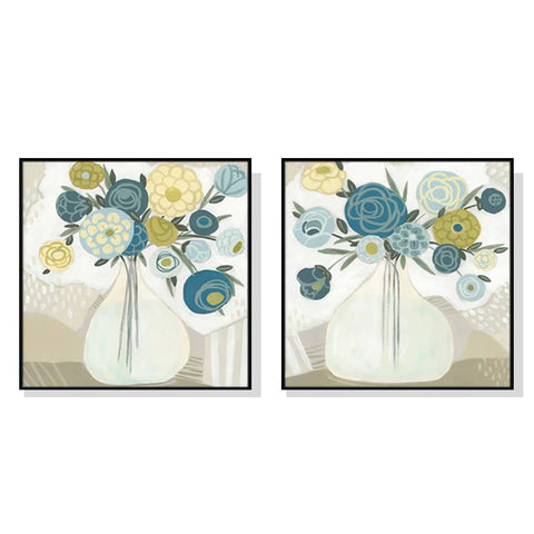 80cmx80cm Blue Bouquet 2 Sets Black Frame Canvas Wall Art