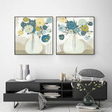 90cmx90cm Blue Bouquet 2 Sets Black Frame Canvas Wall Art