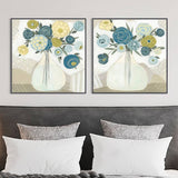 90cmx90cm Blue Bouquet 2 Sets Black Frame Canvas Wall Art