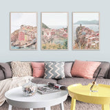 70cmx100cm Italy Cinque Terre 3 Sets Wood Frame Canvas Wall Art