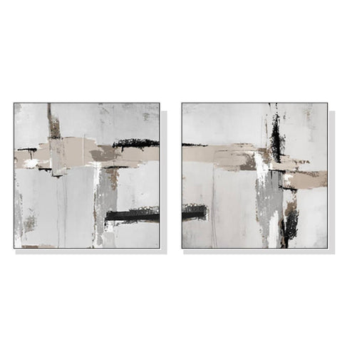 80cmx80cm Neutral Abstract 2 Sets White Frame Canvas Wall Art