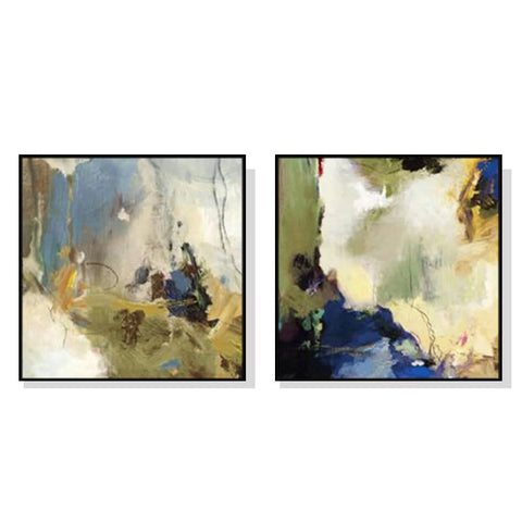 40cmx40cm Abstract Blue 2 Sets Black Frame Canvas Wall Art