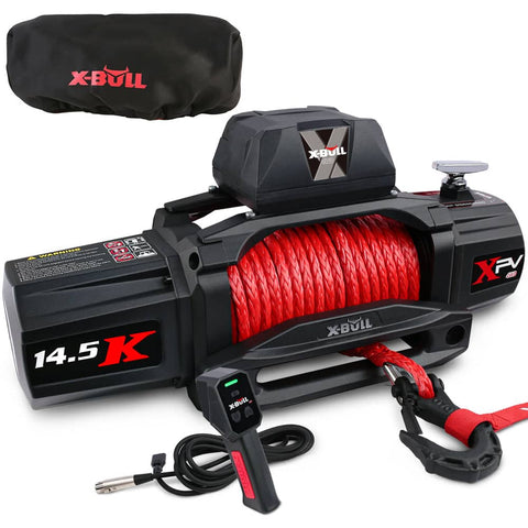 X-BULL 12V Electric Winch 14500LBS synthetic rope with winch cover