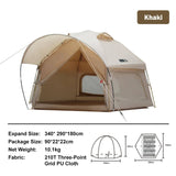 Large Space Luxury Frog Hexagonal Tent 5-8 Person Double Layer - Khaki