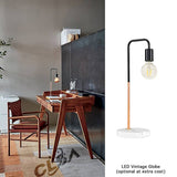 2 x LED Table Light with Marble Base and Matt Black Metal Copper Plating LED Vintage Globe Included