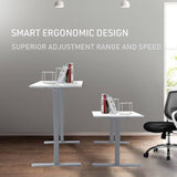 FORTIA Sit Stand Standing Desk, 140x60cm, 72-118cm Height Adjustable, 70kg Load, White/Silver Frame