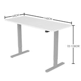 FORTIA Sit Stand Standing Desk, 140x60cm, 72-118cm Height Adjustable, 70kg Load, White/Silver Frame