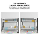 Kingston Slumber 2in1 King Single Metal Bunk Bed Frame, with Modular Design, Dark Matte Grey