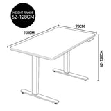 FORTIA Standing Desk, 150x70cm, 62-128cm Height, 2 Motors, 120KG Load, White Oak/Silver Frame