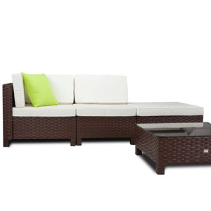 LONDON RATTAN 4pc Outdoor Furniture Setting Lounge Wicker Patio Sofa Set Brown