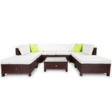 LONDON RATTAN 9pc Outdoor Furniture Setting Wicker Lounge Brown Patio Sofa Set