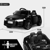 LICENSED AUDI R8 Kids Ride On Car Toy Spyder Electric Remote Control Black 12V