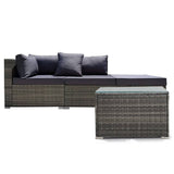 LONDON RATTAN 4 Piece 3 Seater Modular Outdoor Lounge Setting incl. Coffee Table, Ottoman, Grey