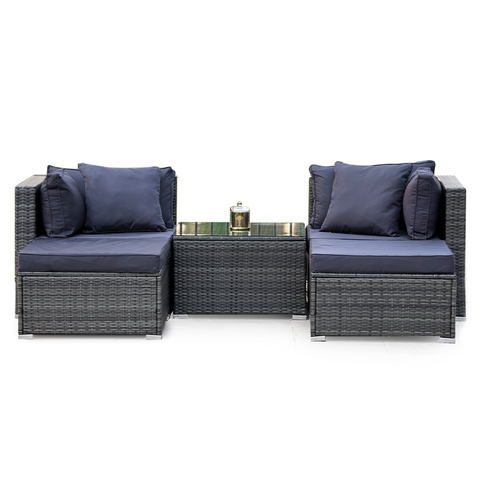 LONDON RATTAN 4 Seater Modular Outdoor Lounge Setting with Coffee Table, Ottomans, Grey