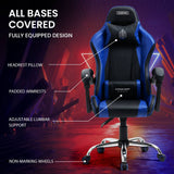 OVERDRIVE Conquest Series Reclining Gaming Ergonomic Office Chair with Lumbar and Neck Pillows, Black and Blue