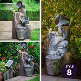 PROTEGE Contemporary Solar Powered Water Feature Fountain with LED Lights - Dark Grey