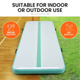 PROFLEX  800x100x20cm Inflatable Air Track Mat Tumbling Gymnastics, Mint & Grey, with Electric Pump