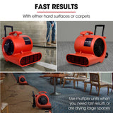 Baumr-AG 3-Speed Carpet Dryer Air Mover Blower Fan, 1400CFM, Sealed Copper Motor, Poly Housing, Telesscopic Handle and Wheels