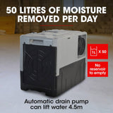 Baumr-AG 50L/day Commercial Air Dehumidifier for Mould, Portable, Stackable, LCD Display, Wheels