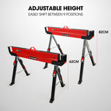 Baumr-AG 2 x Steel Saw Horse, Folding Height Adjustable Sawhorse, 1180kg Capacity, 2x4 Support Arms