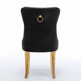 8x Velvet Dining Chairs with Golden Metal Legs-Black