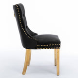 AADEN 2x Velvet Dining Chairs with Golden Metal Legs-Black