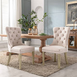 4x Velvet Dining Chairs Upholstered Tufted Kithcen Chair with Solid Wood Legs Stud Trim and Ring-Beige