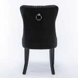 8x Velvet Dining Chairs Upholstered Tufted Kithcen Chair with Solid Wood Legs Stud Trim and Ring-Black