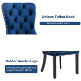 8x Velvet Dining Chairs Upholstered Tufted Kithcen Chair with Solid Wood Legs Stud Trim and Ring-Blue