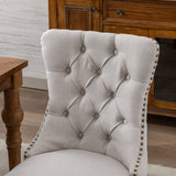 AADEN Modern Elegant Button-Tufted Upholstered Linen Fabric with Studs Trim and Wooden legs Dining Side Chair-Beige