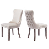 2x Velvet Upholstered Dining Chairs Tufted Wingback Side Chair with Studs Trim Solid Wood Legs for Kitchen